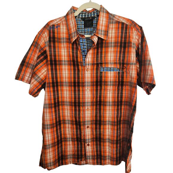 Millet Shirt Orange Plaid Button Front Short Sleeve Shirt Collared Neck Men XL - Picture 1 of 8